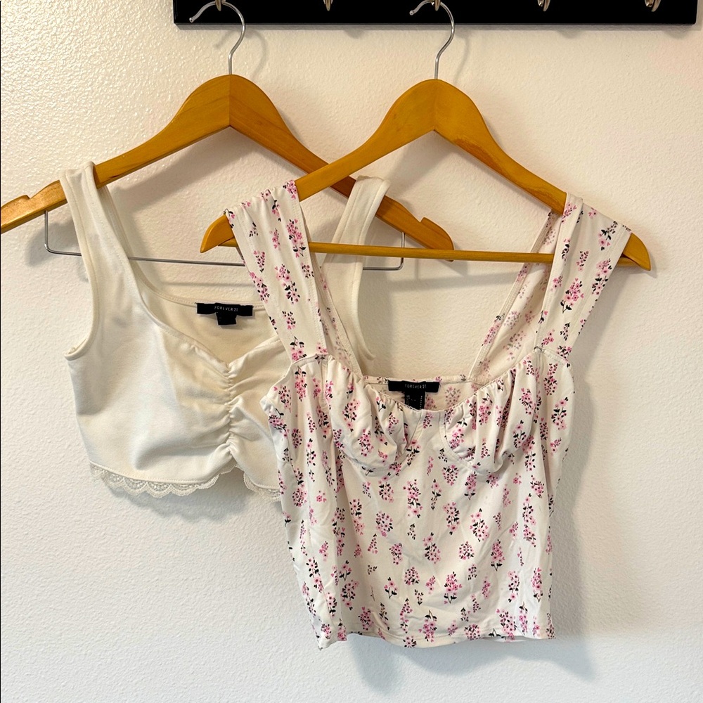 Forever 21 Floral and White Tank Tops